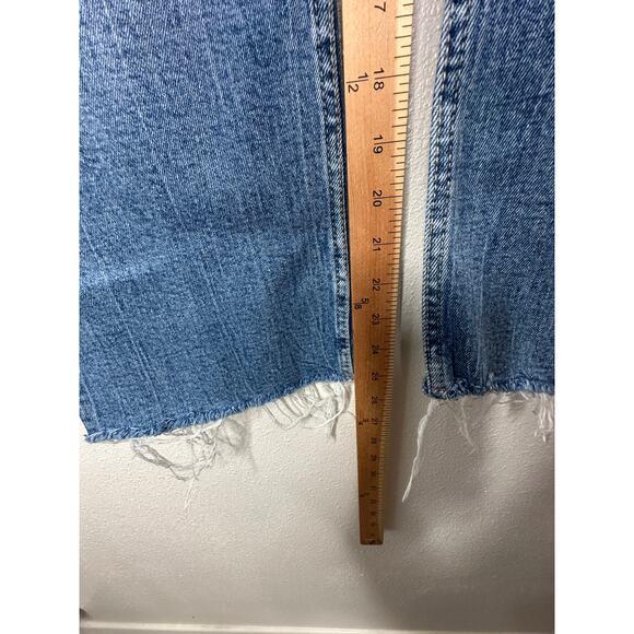 Zara Medium Light Wash Whiskered Raw Hem Mini Flare Leg Midrise Crop Jean 10 - Picture 12 of 12